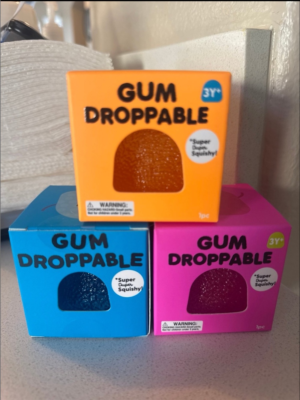 Gum Droppable Orange, Blue & Pink Sensory Toy Set